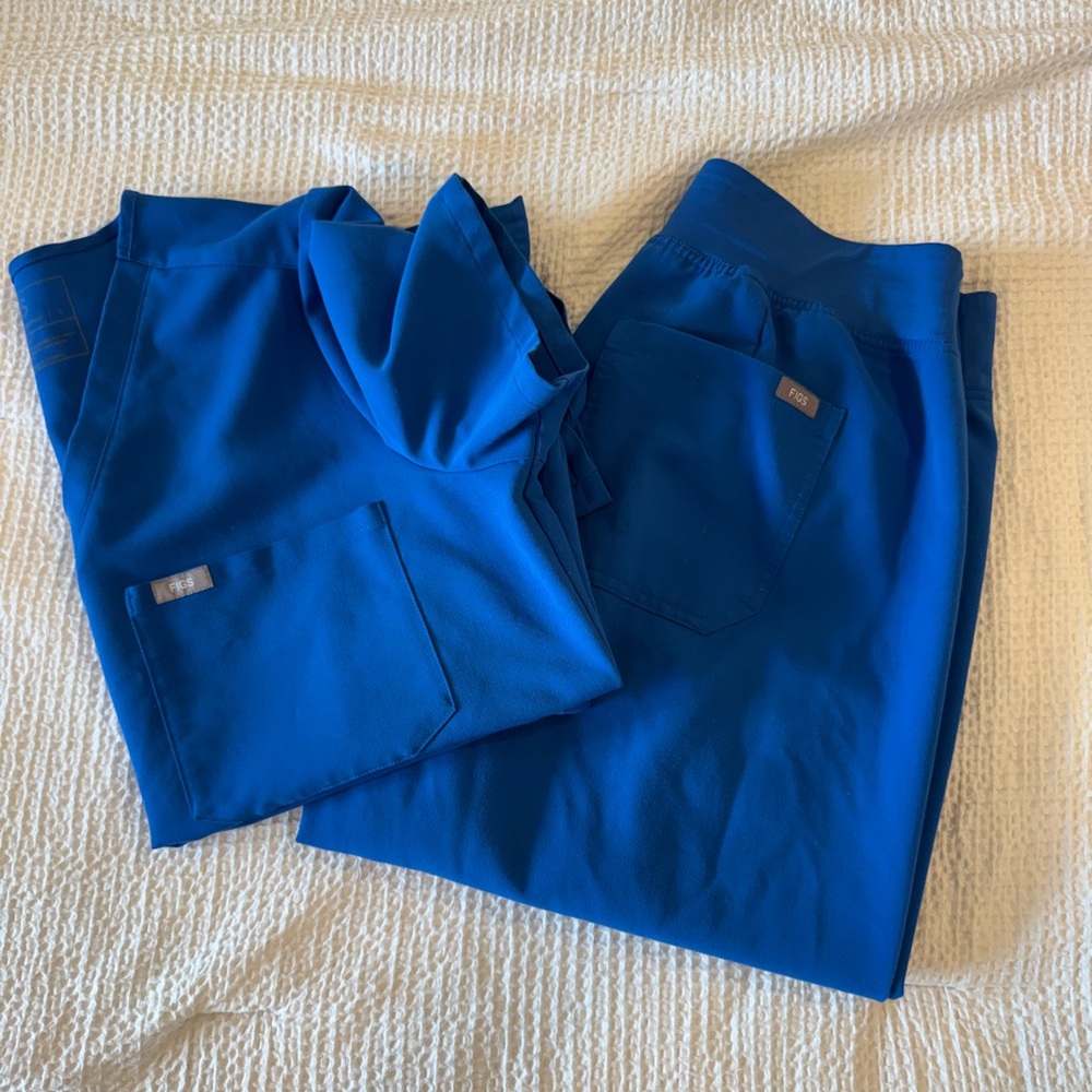 Figs Scrub Set Royal Blue-Catarina Top/High Waisted Livingston Bottom Size L